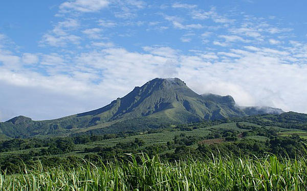 Mountainous landscape of Martinique under blue sky