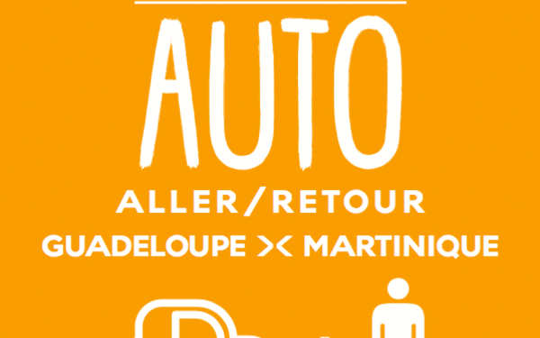 Advertisement with a stylized car and a man advertising a service from FRS Express des Îles